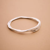 Silver Thick Round Hammered Bangle