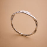 Silver Thick Round Hammered Bangle