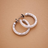 Silver Floral Hoop Earrings