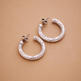 Silver Floral Hoop Earrings