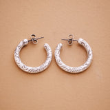 Silver Floral Hoop Earrings
