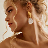 Long Mixed Metals Oval Hammered Earrings