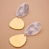 Long Mixed Metals Oval Hammered Earrings