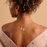 Rectangular Mexican Heart Pendant with Gold Sequin-Crossed Chain