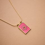 Gold rectangle EYE pendant necklace