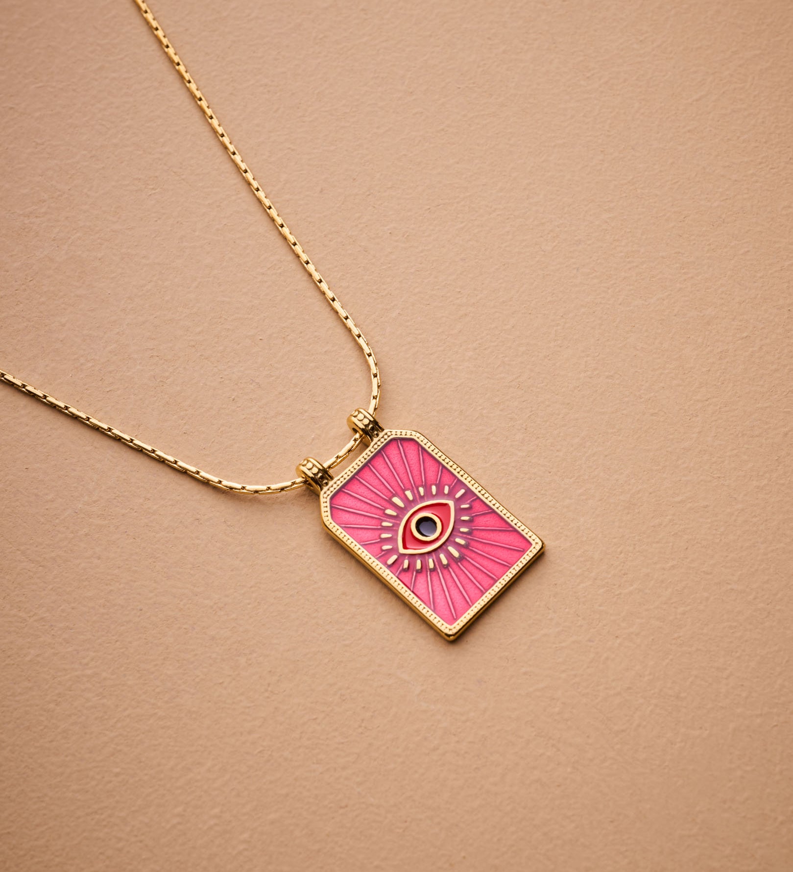 Gold rectangle EYE pendant necklace