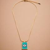 Gold rectangle EYE pendant necklace