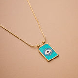 Gold rectangle EYE pendant necklace