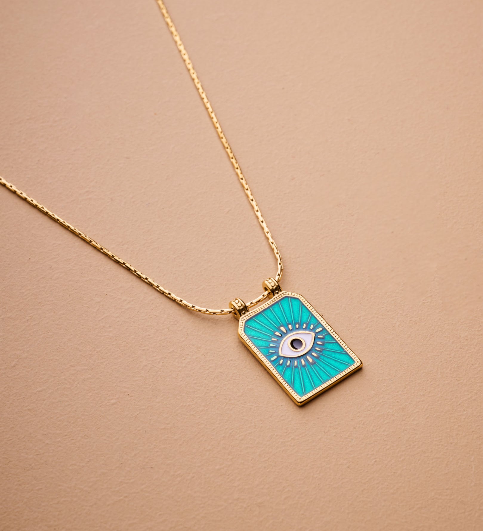 Gold rectangle EYE pendant necklace