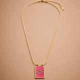 Gold rectangle EYE pendant necklace