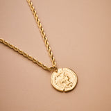 Gold Athena Goddess Necklace with Stainless Steel Rope Chain