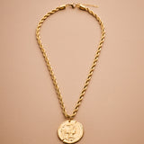 Gold Athena Goddess Necklace with Stainless Steel Rope Chain