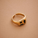 Gold Classic BlackMulticolour Enamel Shapes Rectangle Signet Ring