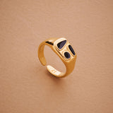 Gold Classic BlackMulticolour Enamel Shapes Rectangle Signet Ring