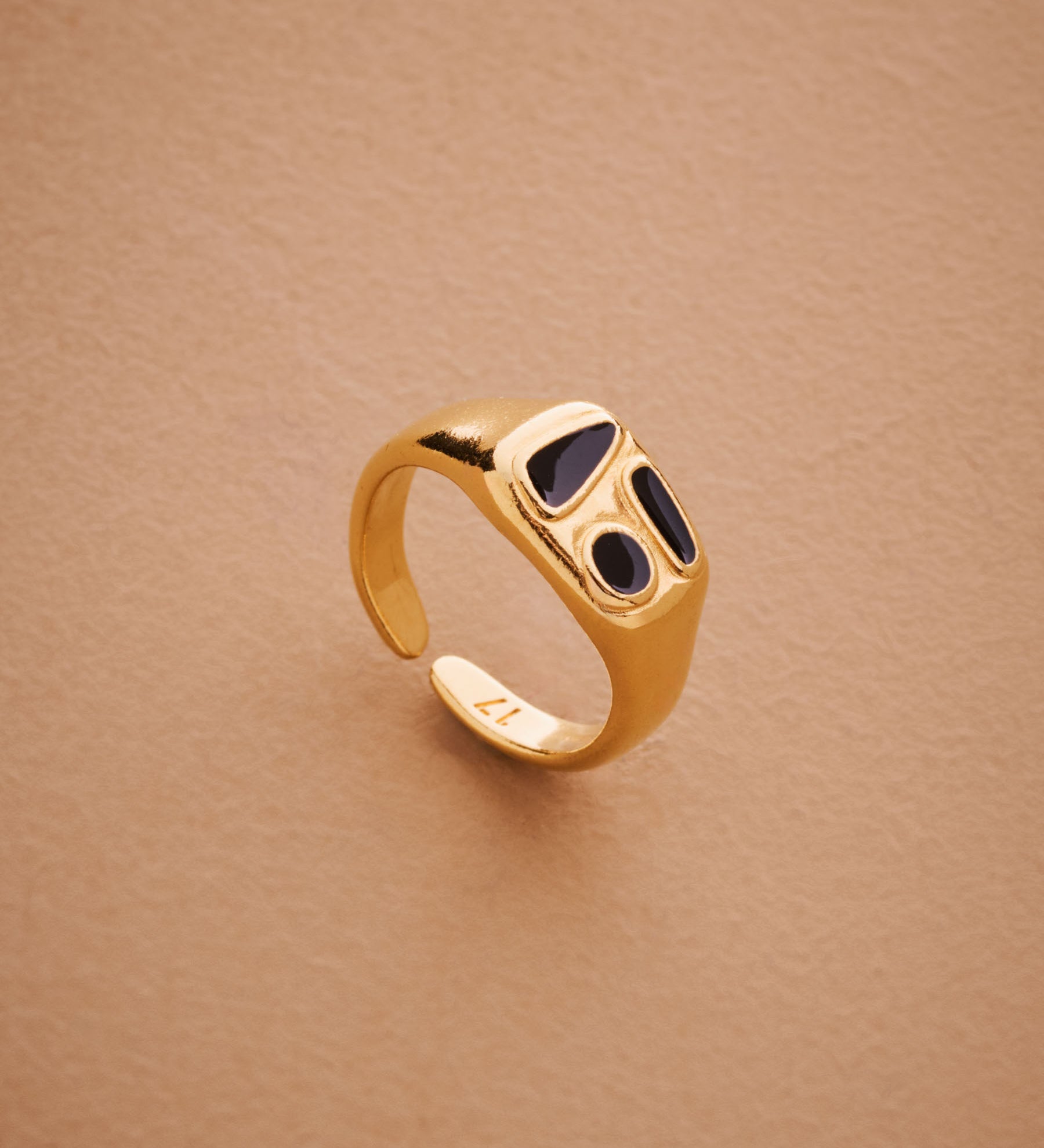 Gold Classic BlackMulticolour Enamel Shapes Rectangle Signet Ring
