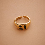 Gold Classic BlackMulticolour Enamel Shapes Rectangle Signet Ring