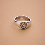 Silver Floral Stamped Signet Ring