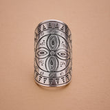 Long Silver Mandala Flower Ring