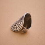 Long Silver Mandala Flower Ring