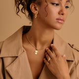 Gold Rectangular Round Sun Rays Pendant Necklace