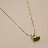 Gold Enamel Rectangular Pendant Necklace
