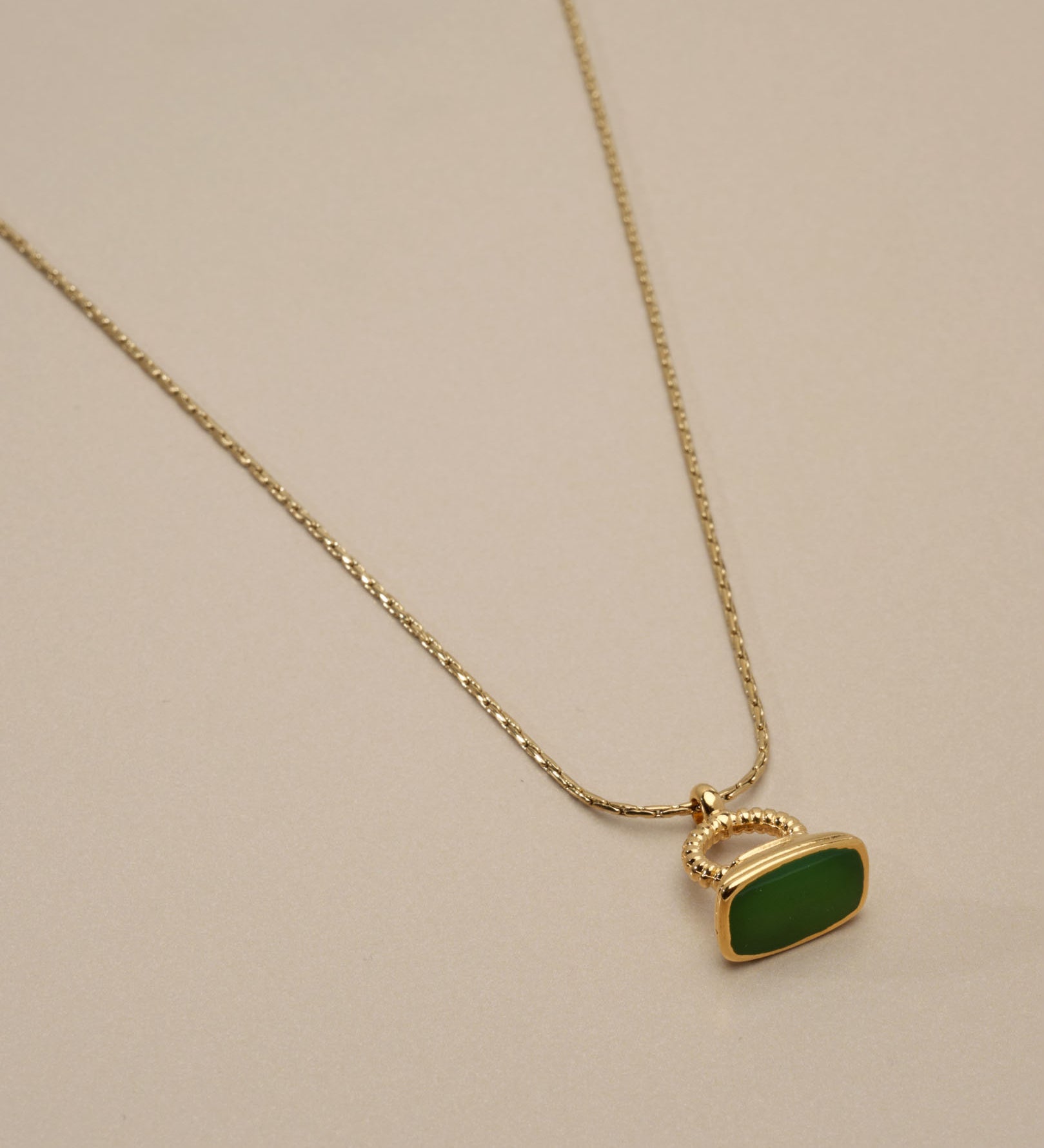 Gold Enamel Rectangular Pendant Necklace