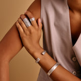 Silver Ethnic Tribal Cuff with Floral Pattern