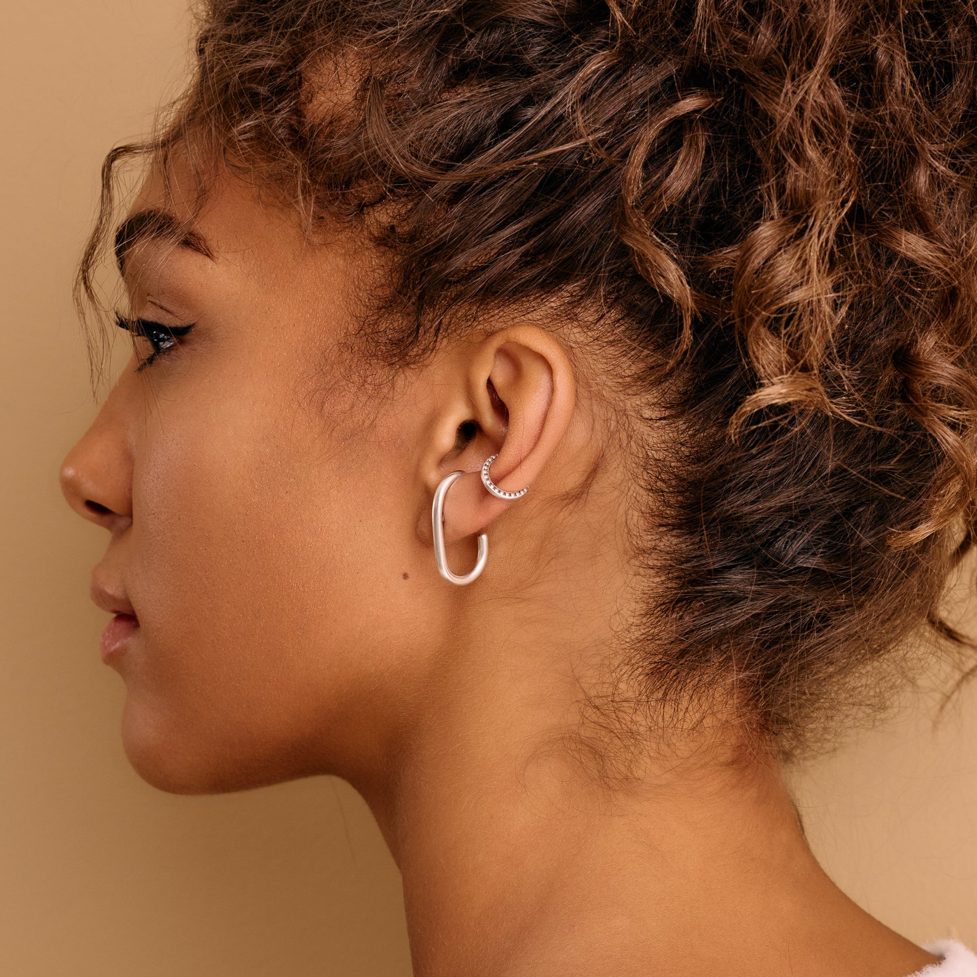 Single Silver Long Lobe Hugger Earring