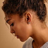 Silver Wavy Hammered Square Stud Earrings