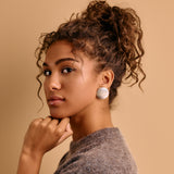 Large Silver Disc Earrings Round Hammered Disc Stud Earrings